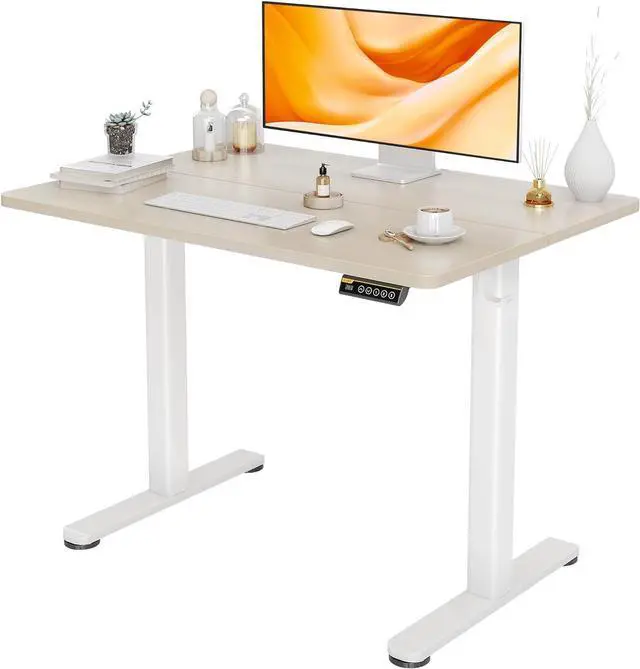 Main image of Electric Standing Desk, Adjustable Height Stand up Desk, 40x24 Inches Sit Stand Home Office Desk with Splice Board, White Frame/Nature Top