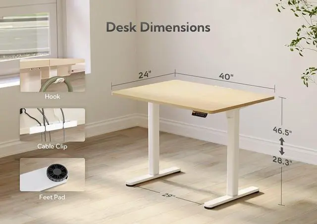 Alt view image 3 of 7 - Electric Standing Desk, Adjustable Height Stand up Desk, 40x24 Inches Sit Stand Home Office Desk with Splice Board, White Frame/Nature Top