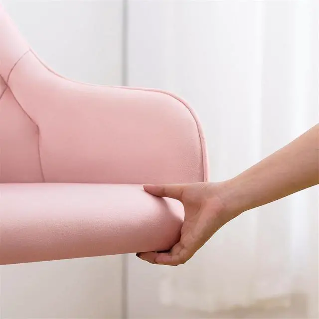 Alt view image 4 of 5 - HOFFREE Velvet Office Chair Cute Vanity Chair with Wheels for Bedroom Upholstered Task Chair for Home Office Pink