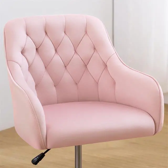 Alt view image 5 of 5 - HOFFREE Velvet Office Chair Cute Vanity Chair with Wheels for Bedroom Upholstered Task Chair for Home Office Pink