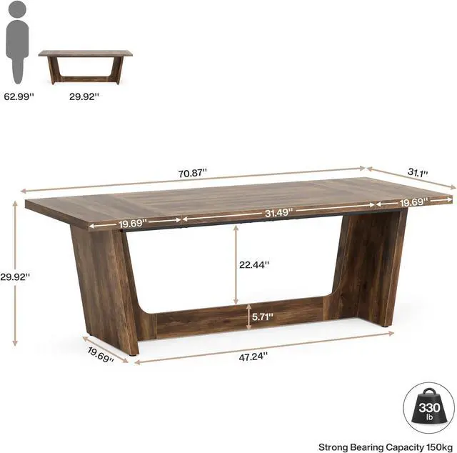 Alt view image 2 of 7 - Tribesigns 70.87-Inch Executive Computer Desk: Large Home Office Desk with Solid Wooden Pedestal, Industrial Wood Study Writing Table, Workstation Business Furniture, Brown