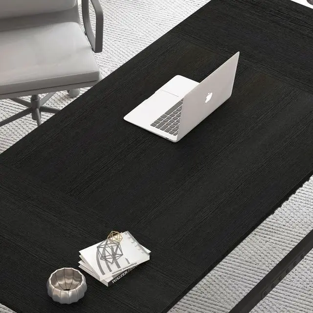 Alt view image 6 of 7 - IBF Long Black Computer Desk, Large Executive Office Desk for 2 People Work Writing Study, 70 Inch Industrial Metal Wood Dual Monitor Desk Workstation, Modern Simple Double PC Gaming Table in Bedroom