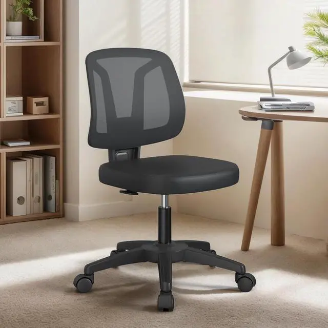 Main image of Armless Ergonomic Small Task Desk Office Chair Without Arms Height Adjustable with Rolling Wheels for Small Spaces Adult and Child