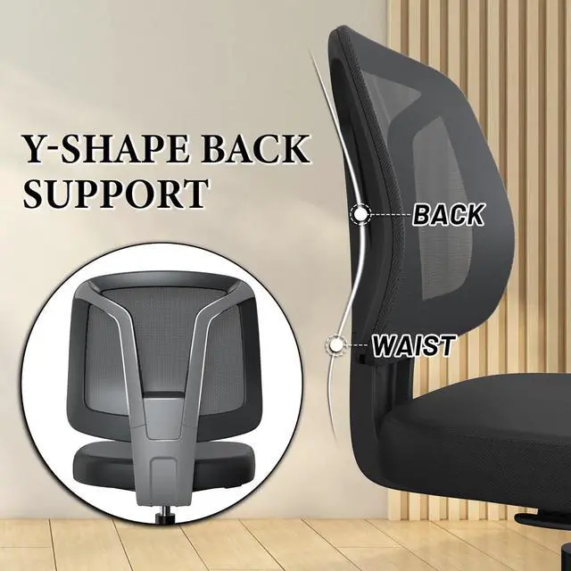 Alt view image 3 of 6 - Armless Ergonomic Small Task Desk Office Chair Without Arms Height Adjustable with Rolling Wheels for Small Spaces Adult and Child