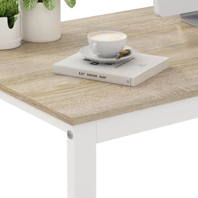 Alt view image 4 of 7 - Homsee Home Office Computer Desk Corner Desk with 3 Drawers and 2 Shelves, 55 Inch Large L-Shaped Study Writing Table with Storage Cabinet - Walnut and White