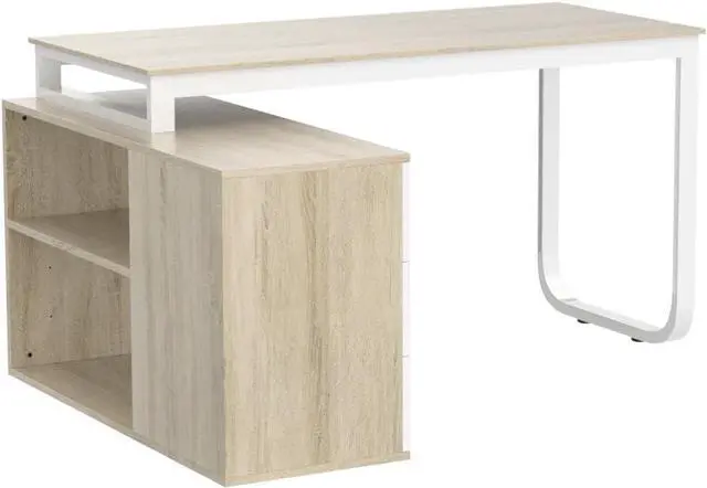 Alt view image 5 of 7 - Homsee Home Office Computer Desk Corner Desk with 3 Drawers and 2 Shelves, 55 Inch Large L-Shaped Study Writing Table with Storage Cabinet - Walnut and White