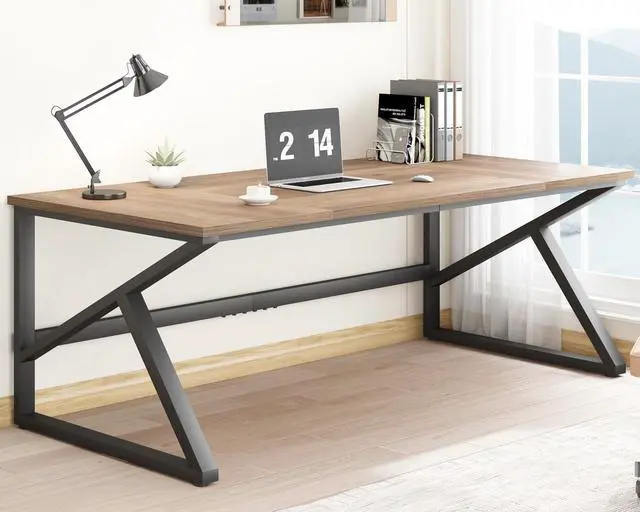 Main image of IBF Large Computer Desk, Rustic 70 Inch Long Home Office Metal Wood Desk, Industrial Big 2 Person Desk Table for Executive Writing Study Gaming Workstation, Farmhouse Bedroom PC Laptop Double Desk