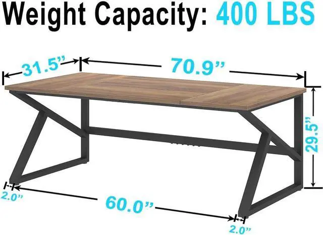 Alt view image 2 of 7 - IBF Large Computer Desk, Rustic 70 Inch Long Home Office Metal Wood Desk, Industrial Big 2 Person Table for Executive Writing Study Gaming Workstation, Farmhouse Bedroom PC Laptop Double Desk