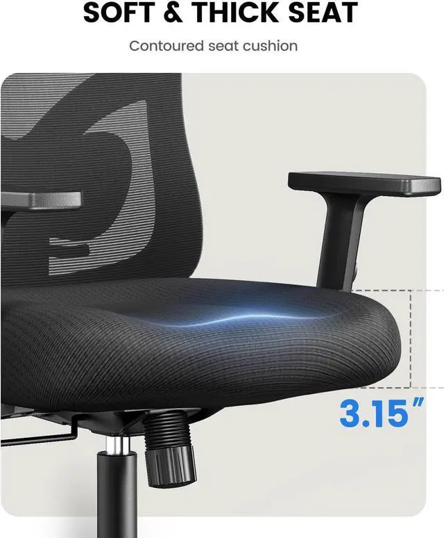 Alt view image 5 of 7 - NOBLEWELL Ergonomic Office Chair with Padded Lumbar Support, 2D Headrest, Adjustable Armrests, Upgraded Contoured Seat Cushion, 130° Rocking Tilt, Computer Chair for Home Office, NWOC1-1