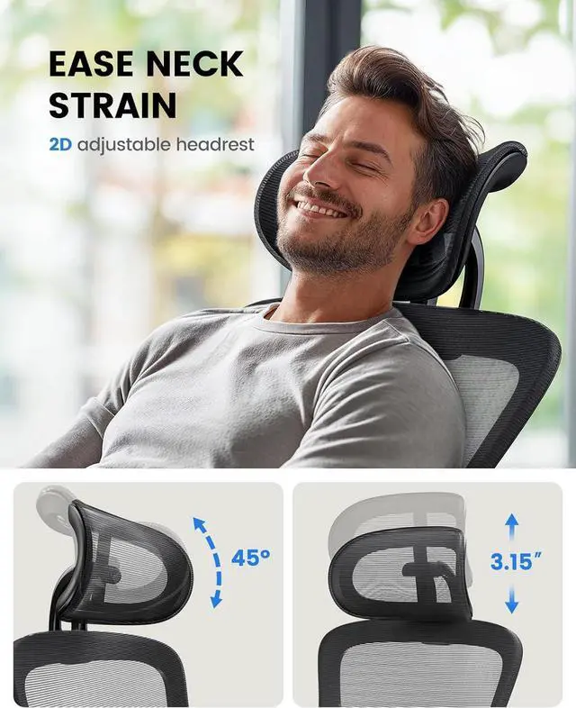 Alt view image 6 of 7 - NOBLEWELL Ergonomic Office Chair with Padded Lumbar Support, 2D Headrest, Adjustable Armrests, Upgraded Contoured Seat Cushion, 130° Rocking Tilt, Computer Chair for Home Office, NWOC1-1