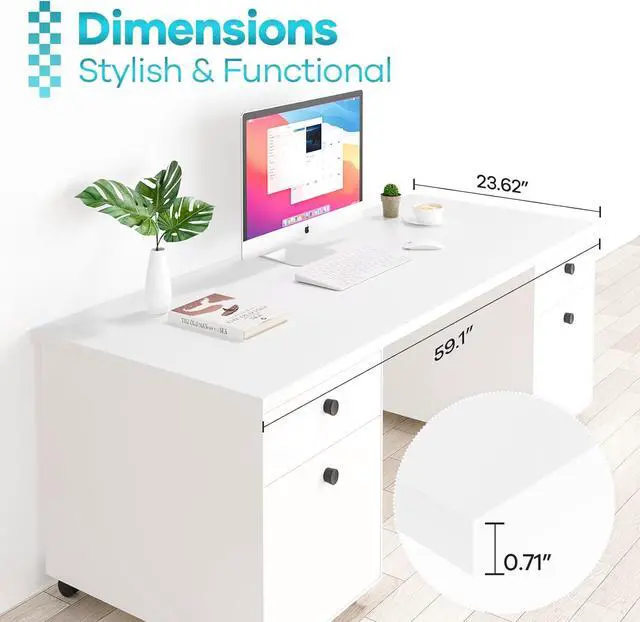Alt view image 3 of 7 - Kaboon White Table Top 23.62" D x 59.1" W, Solid One-Piece Desktop, Universal Wood Countertop, Reversible Laminate Top, Double Desks, L-Desk DIY, for Home and Commercial