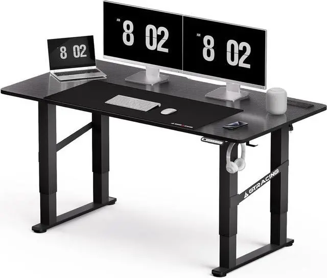 Main image of GTRACING 4 Legs Standing Desk with Dual Motor, 55 x 28 Inch Adjustable Height Desk with Power Outlets & LED Lights, Home Office Computer Workstation Sit Stand Up Desk with 3 Memory Preset