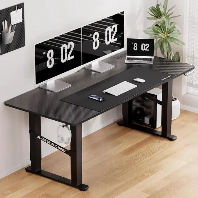 Alt view image 2 of 7 - GTRACING 4 Legs Standing Desk with Dual Motor, 55 x 28 Inch Adjustable Height Desk with Power Outlets & LED Lights, Home Office Computer Workstation Sit Stand Up Desk with 3 Memory Preset