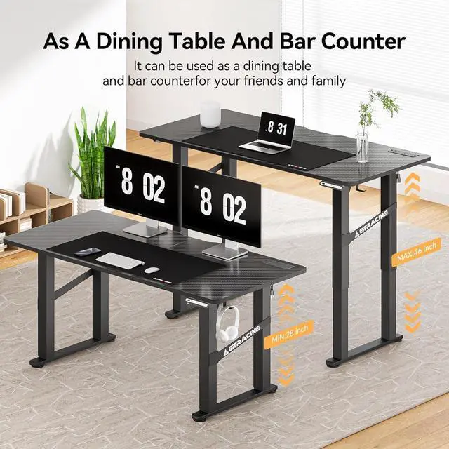 Alt view image 3 of 7 - GTRACING 4 Legs Standing Desk with Dual Motor, 55 x 28 Inch Adjustable Height Desk with Power Outlets & LED Lights, Home Office Computer Workstation Sit Stand Up Desk with 3 Memory Preset
