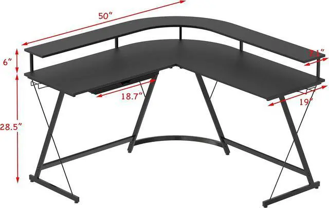Alt view image 3 of 7 - SHW L Shaped Gaming Desk with Full Around Monitor Stand and Drawer, Black