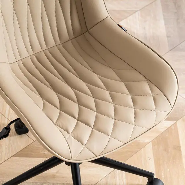 Alt view image 4 of 7 - YOUNIKE Khaki Ergonomic Home Office Desk Chair No Arms Comfy Small Criss Cross Chair with Wheels Swivel Adjustable Modern Vanity Chair High Back Armless Cute Leather Upholstered Rolling Task Chair