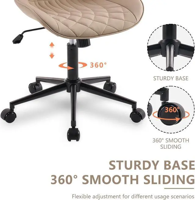 Alt view image 6 of 7 - YOUNIKE Khaki Ergonomic Home Office Desk Chair No Arms Comfy Small Criss Cross Chair with Wheels Swivel Adjustable Modern Vanity Chair High Back Armless Cute Leather Upholstered Rolling Task Chair