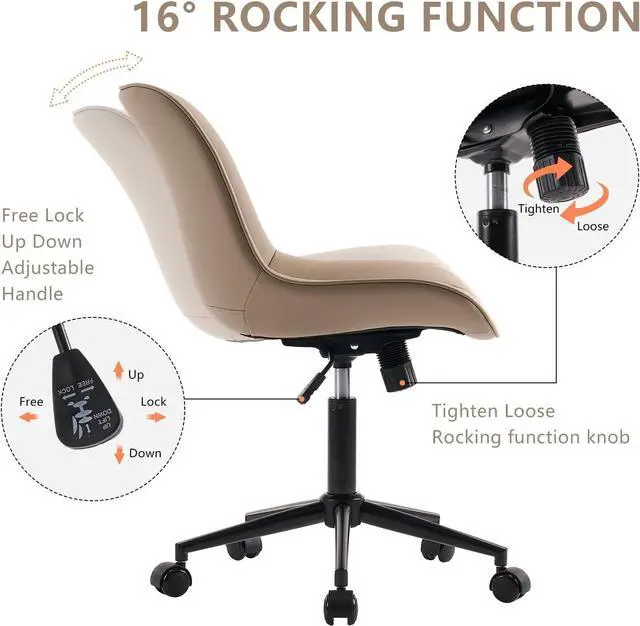 Alt view image 5 of 7 - YOUNIKE Khaki Ergonomic Home Office Desk Chair No Arms Comfy Small Criss Cross Chair with Wheels Swivel Adjustable Modern Vanity Chair High Back Armless Cute Leather Upholstered Rolling Task Chair