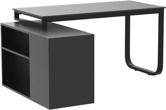 Alt view image 5 of 7 - Homsee Home Office Computer Desk Corner Desk with 3 Drawers and 2 Shelves, 55 Inch Large L-Shaped Study Writing Table with Storage Cabinet - Black