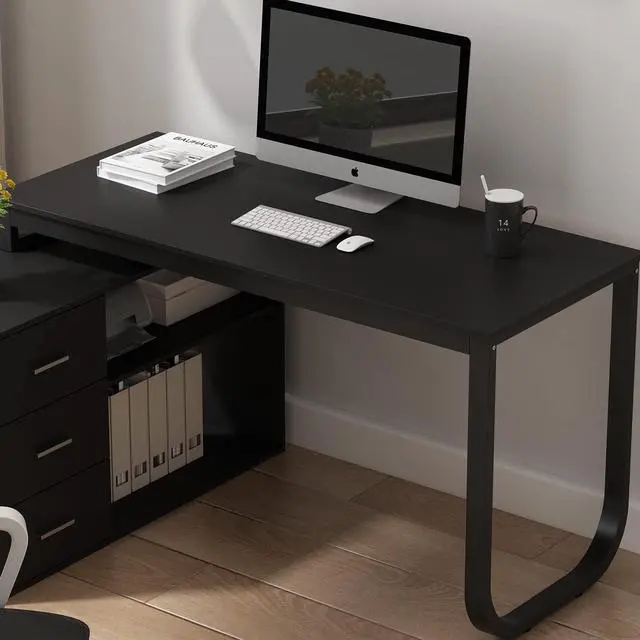 Alt view image 4 of 7 - Homsee Home Office Computer Desk Corner Desk with 3 Drawers and 2 Shelves, 55 Inch Large L-Shaped Study Writing Table with Storage Cabinet - Black
