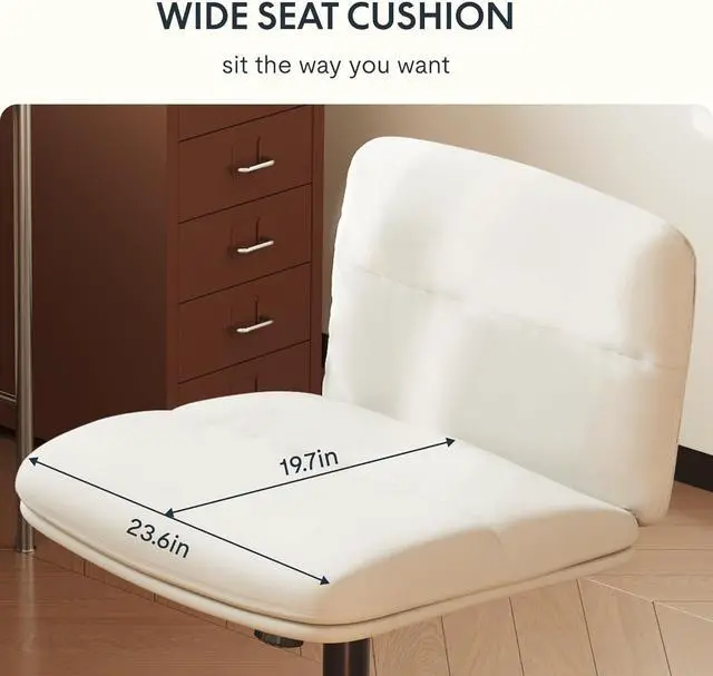 Alt view image 3 of 7 - FLEXISPOT Cross Legged Office Chair Armless Desk Chairs Comfy Wide Seat Criss Cross Chair with Wheels Vanity Chair for Living Room Bedroom Study Room(White Light Beige)