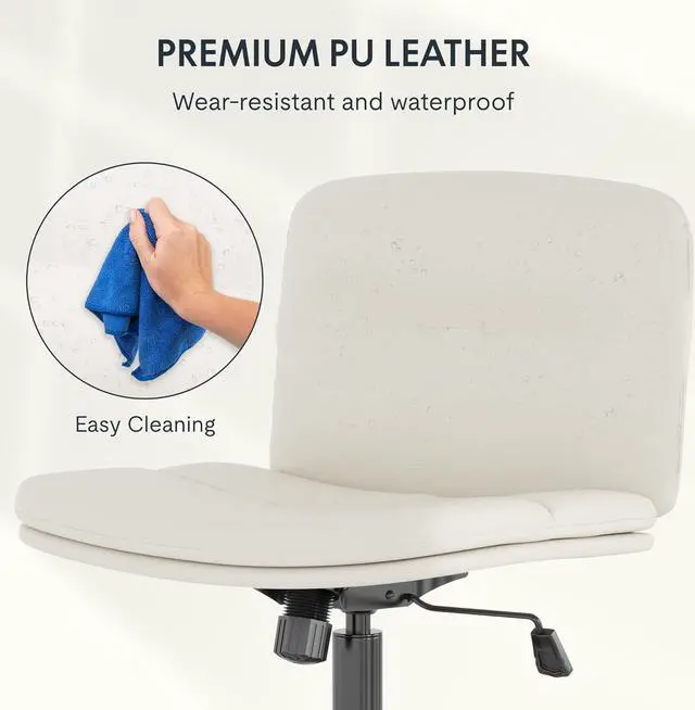 Alt view image 6 of 7 - FLEXISPOT Cross Legged Office Chair Armless Desk Chairs Comfy Wide Seat Criss Cross Chair with Wheels Vanity Chair for Living Room Bedroom Study Room(White Light Beige)