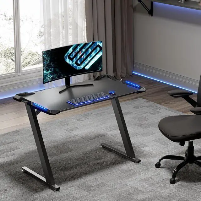 Alt view image 4 of 7 - EUREKA ERGONOMIC Gaming Desk with LED Lights Home Office RGB Table, Small Gaming Desk, Computer Table, Black