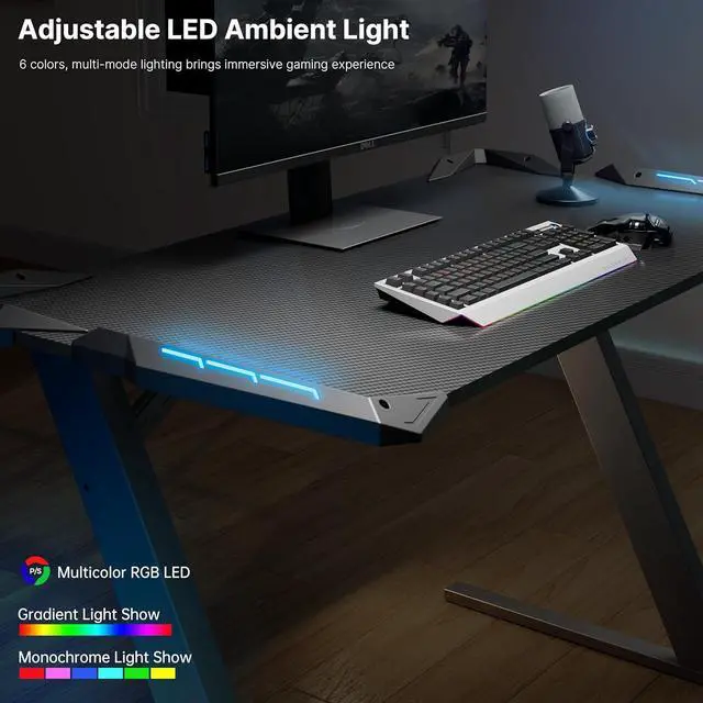 Alt view image 6 of 7 - EUREKA ERGONOMIC Gaming Desk with LED Lights Home Office RGB Table, Small Gaming Desk, Computer Table, Black