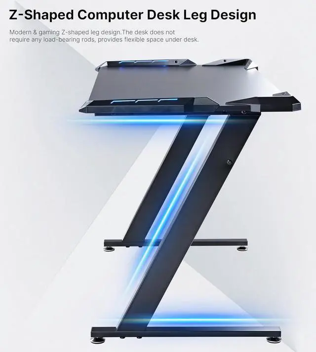 Alt view image 7 of 7 - EUREKA ERGONOMIC Gaming Desk with LED Lights Home Office RGB Table, Small Gaming Desk, Computer Table, Black