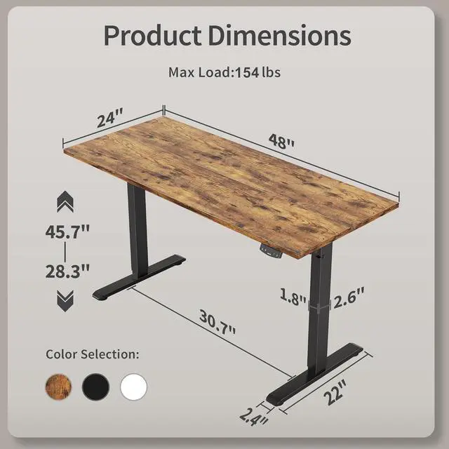 Alt view image 3 of 7 - Agilestic Electric Standing Desk, 48 x 24 Inches Height Adjustable Desk, Sit Stand up for Work Office Home, Ergonomic Rising Computer Table with Memory Preset, Rustic Brown