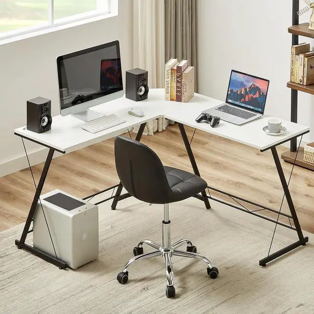 Alt view image 4 of 7 - VECELO Soft Desk Chair, Stylish Casual Vanity Seat, Armless with Comfy Lumbar Support, PU Leather Hight Adjustable, 360° Rolling Swivel for Study, Work, Makeup, Weight up to 330 Lbs, Black
