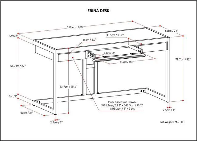 Alt view image 3 of 7 - SIMPLIHOME Erina SOLID ACACIA WOOD Industrial 60 inch Wide Writing Office Desk in Distressed Grey for the Office Desk, Writing Table, Workstation and Study Table