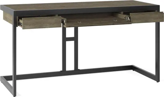 Alt view image 4 of 7 - SIMPLIHOME Erina SOLID ACACIA WOOD Industrial 60 inch Wide Writing Office Desk in Distressed Grey for the Office Desk, Writing Table, Workstation and Study Table