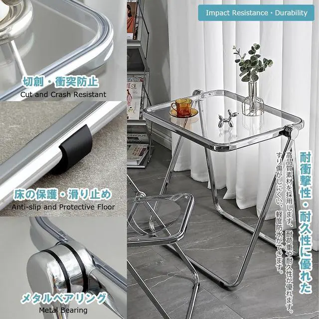 Alt view image 4 of 7 - KAIHAOWIN Folding TV Tray Table- Clear Acrylic Foldable Table No Assembly Required Tiny Desk for Home Office Side Table Small Computer Desk for Small Spaces-Tawny