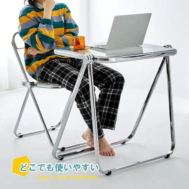 Alt view image 5 of 7 - KAIHAOWIN Folding TV Tray Table- Clear Acrylic Foldable Table No Assembly Required Tiny Desk for Home Office Side Table Small Computer Desk for Small Spaces-Tawny