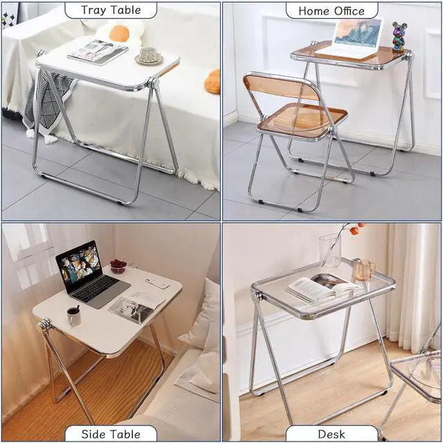 Alt view image 6 of 7 - KAIHAOWIN Folding TV Tray Table- Clear Acrylic Foldable Table No Assembly Required Tiny Desk for Home Office Side Table Small Computer Desk for Small Spaces-Tawny