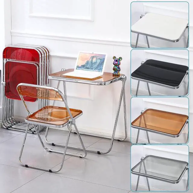 Alt view image 7 of 7 - KAIHAOWIN Folding TV Tray Table- Clear Acrylic Foldable Table No Assembly Required Tiny Desk for Home Office Side Table Small Computer Desk for Small Spaces-Tawny
