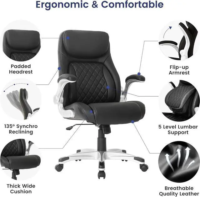 Alt view image 4 of 7 - Nouhaus Ergonomic Office Chair Premium Microfiber Leather Adjustable Lumbar Support & Armrests, High Back Comfy Desk Gaming Chairs Executive Computer Swivel Chair Tilt Function(Posture,Black)