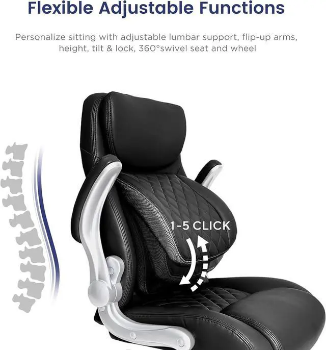 Alt view image 5 of 7 - Nouhaus Ergonomic Office Chair Premium Microfiber Leather Adjustable Lumbar Support & Armrests, High Back Comfy Desk Gaming Chairs Executive Computer Swivel Chair Tilt Function(Posture,Black)