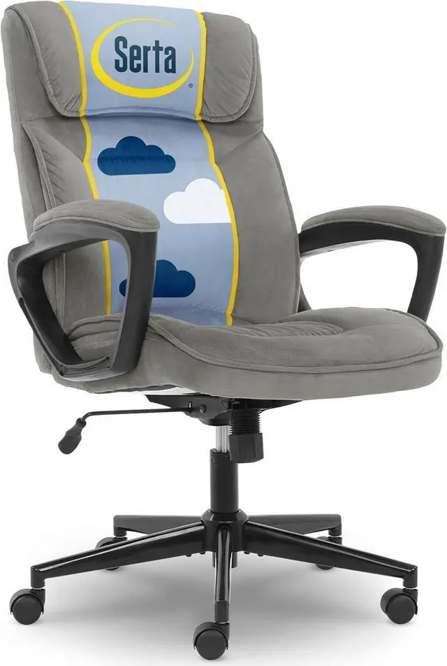 Main image of Serta Executive Office Chair Ergonomic Computer Upholstered Layered Body Pillows, Contoured Lumbar Zone, Base, Fabric, Black/Grey