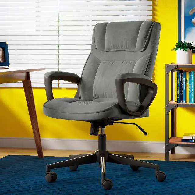Alt view image 2 of 7 - Serta Executive Office Chair Ergonomic Computer Upholstered Layered Body Pillows, Contoured Lumbar Zone, Base, Fabric, Black/Grey