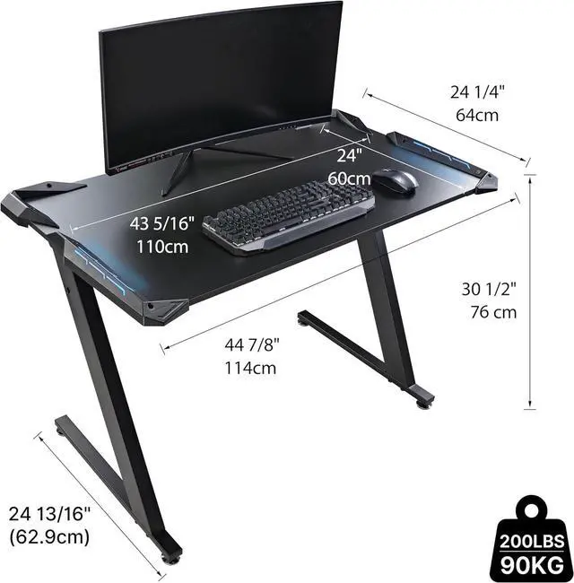 Alt view image 3 of 7 - EUREKA ERGONOMIC Gaming Desk with LED Lights Home Office RGB Table, Small Gaming Desk, Computer Table, Black