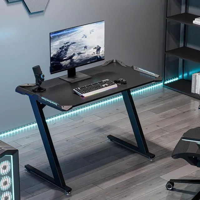 Alt view image 2 of 7 - EUREKA ERGONOMIC Gaming Desk with LED Lights Home Office RGB Table, Small Gaming Desk, Computer Table, Black