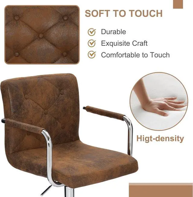 Alt view image 5 of 7 - VECELO Rolling Work Desk Chair with Swivel Wheels and Armrests PU Leather Midback Adjustable Height for Home Office/Study, Brown, Set of 1