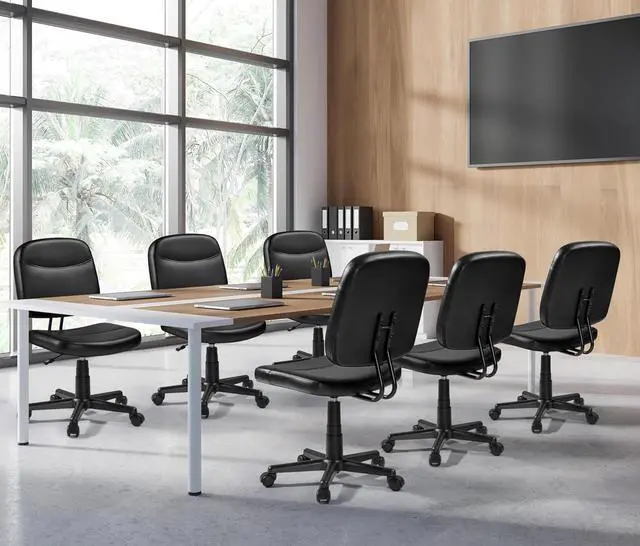 Alt view image 4 of 7 - Topeakmart Task Desk Chair Height Adjustable Chair Computer Faux Leather Chair Without Arms, Black