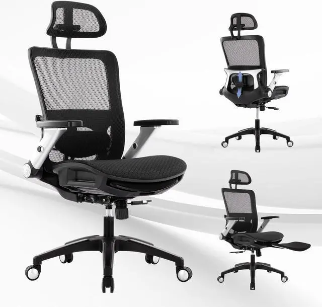 Main image of COLAMY Executive Mesh Office Chair with Footrest, Ergonomic Chair High Back with Adjustable Lumbar Support, Computer Desk Chair for Office/Work-Black