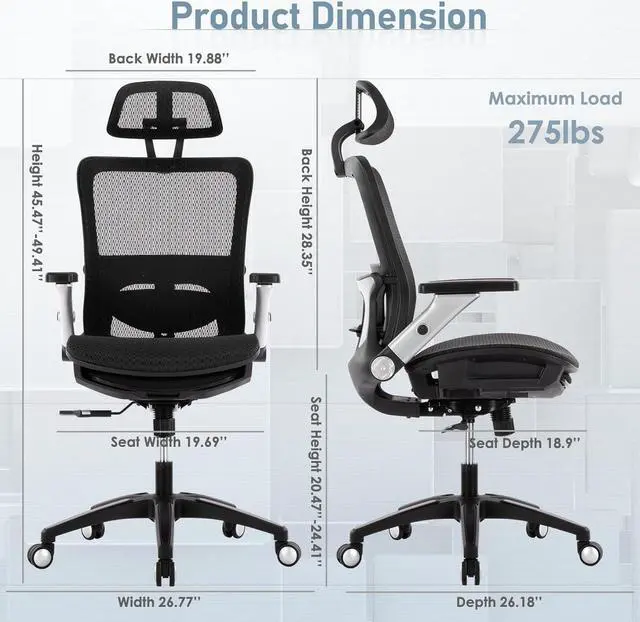 Alt view image 3 of 7 - COLAMY Executive Mesh Office Chair with Footrest, Ergonomic Chair High Back with Adjustable Lumbar Support, Computer Desk Chair for Office/Work-Black