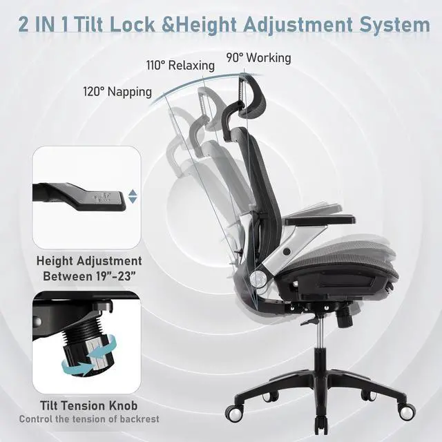 Alt view image 6 of 7 - COLAMY Executive Mesh Office Chair with Footrest, Ergonomic Chair High Back with Adjustable Lumbar Support, Computer Desk Chair for Office/Work-Black