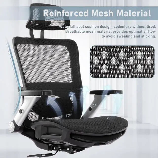 Alt view image 5 of 7 - COLAMY Executive Mesh Office Chair with Footrest, Ergonomic Chair High Back with Adjustable Lumbar Support, Computer Desk Chair for Office/Work-Black
