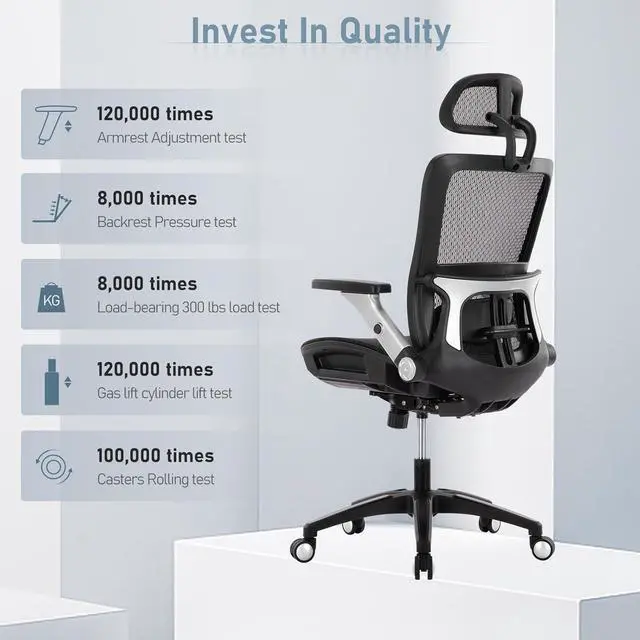Alt view image 7 of 7 - COLAMY Executive Mesh Office Chair with Footrest, Ergonomic Chair High Back with Adjustable Lumbar Support, Computer Desk Chair for Office/Work-Black